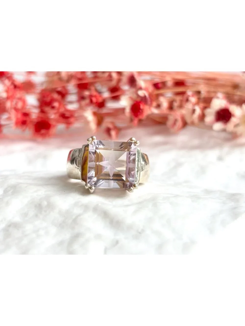 Ultra Light Amethyst Gemstone Sterling Silver Solitaire 925 Vintage Ring - sz 8